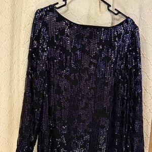 Vince Camuto Womens Blue Metallic Sequin Cocktail And Party Dress Plus BHFO 9612